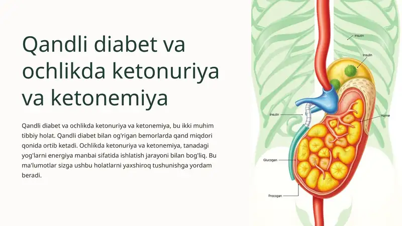Qandli diabet va ochlikda ketonuriya va ketonemiya.
