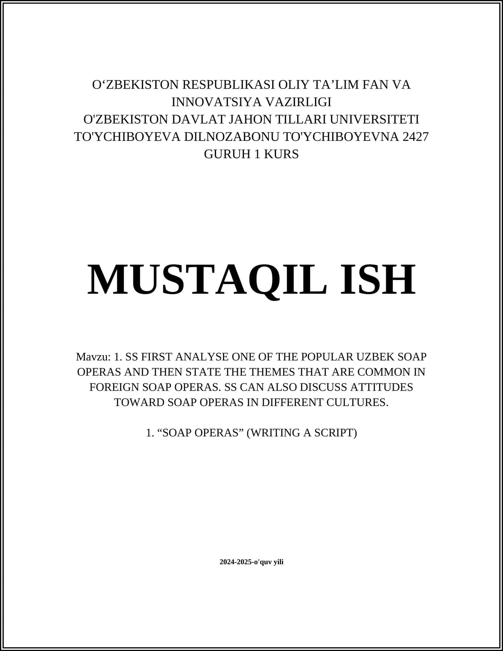 "O'zbek Seriallariga Tahlil"