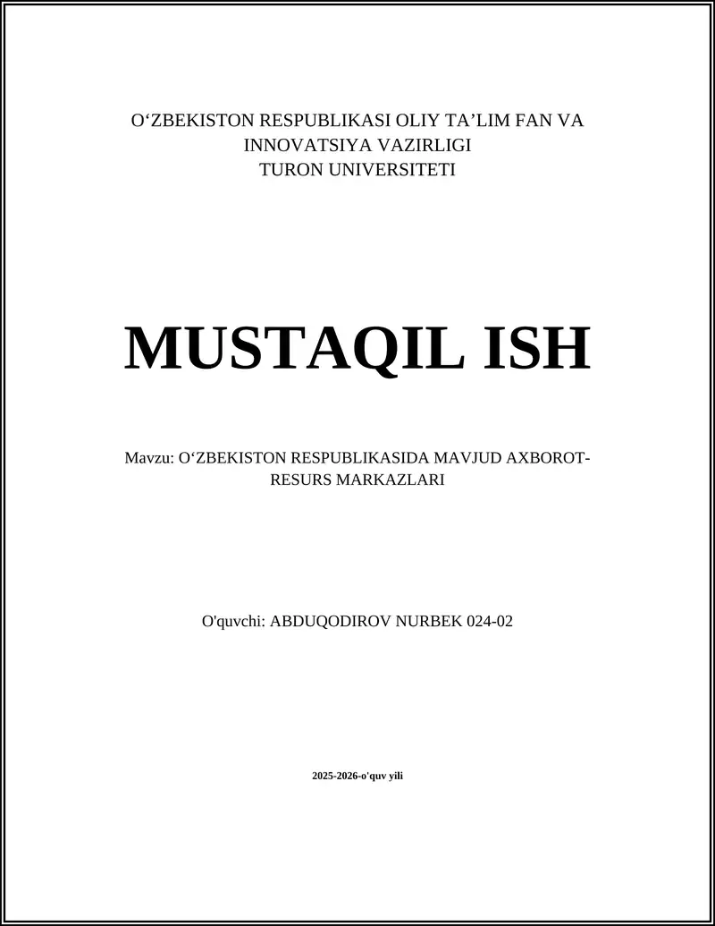 Oʻzbekistonda axborot-resurs markazlarining tarixi va rivojlanishi