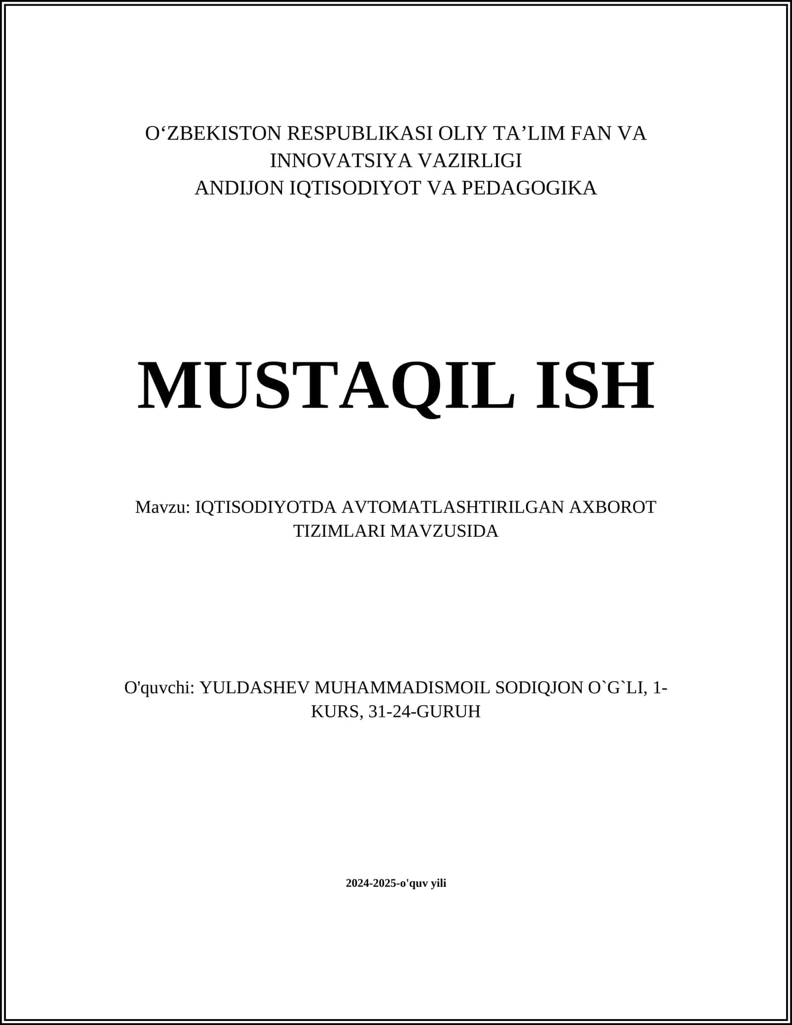 Avtomatlashtirilgan axborot tizimlari