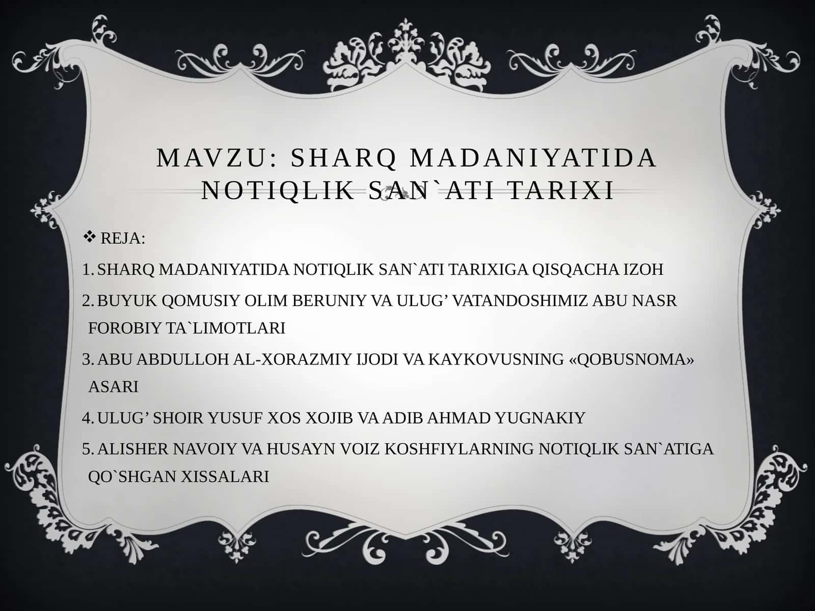 SHARQ MADANIYATIDA NOTIQLIK SAN`ATI TARIXI
