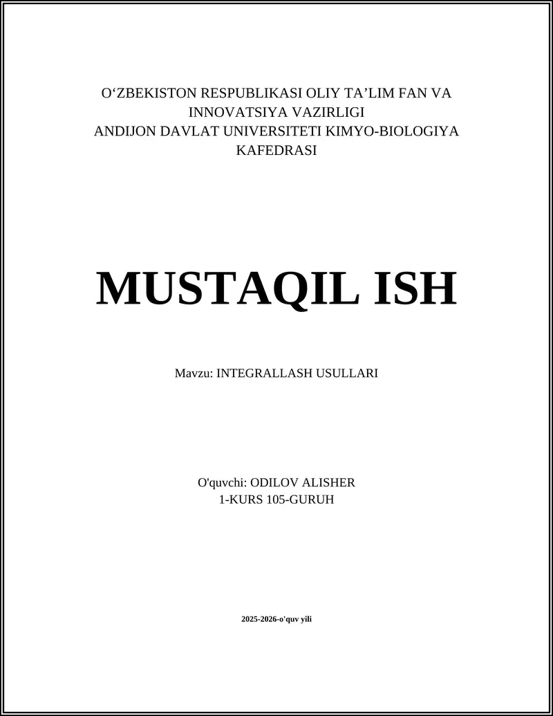 INTEGRALLASH USULLARI