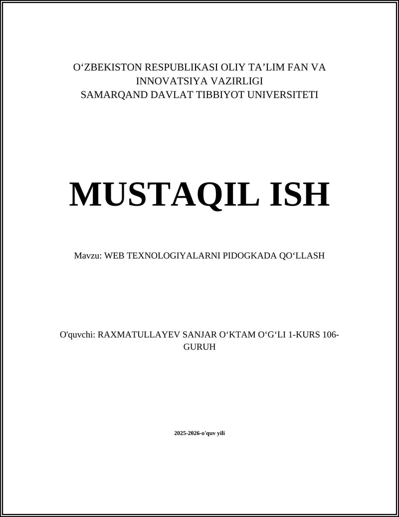 WEB TEXNOLOGIYALARNI PIDOGKADA QOʻLLASH