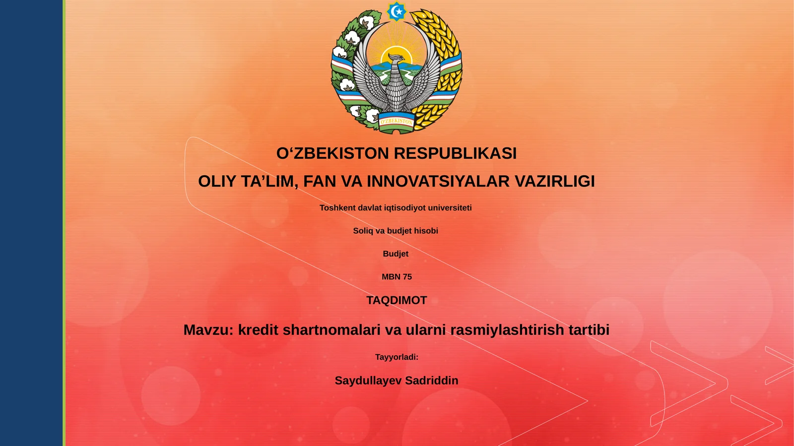 Kredit shartnomalari va ularni rasmiylashtirish tartibi