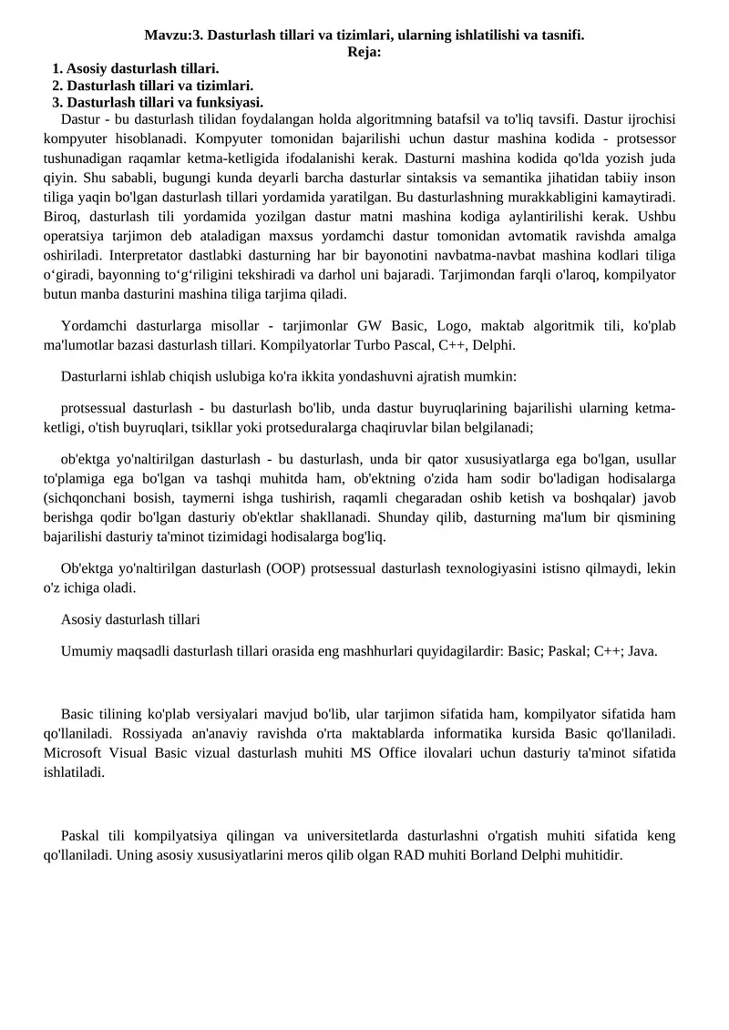 Dasturlash tillari va tizimlari