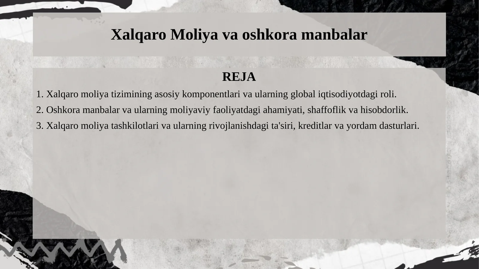 Xalqaro Moliya va oshkora manbalar