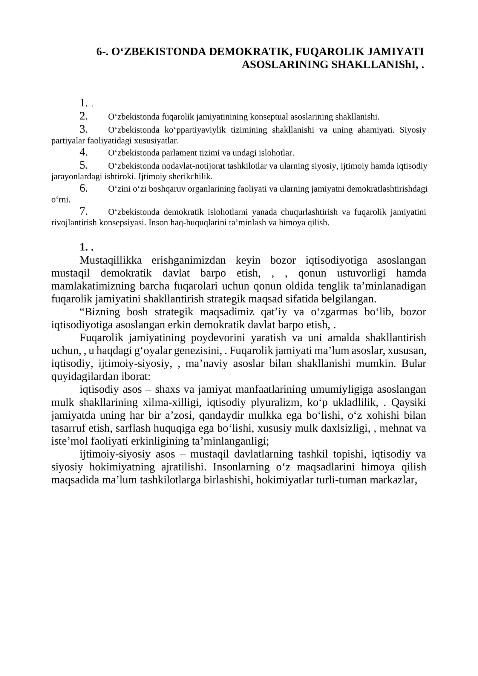 O‘zbekistonda demokratik, fuqarolik jamiyati asoslari