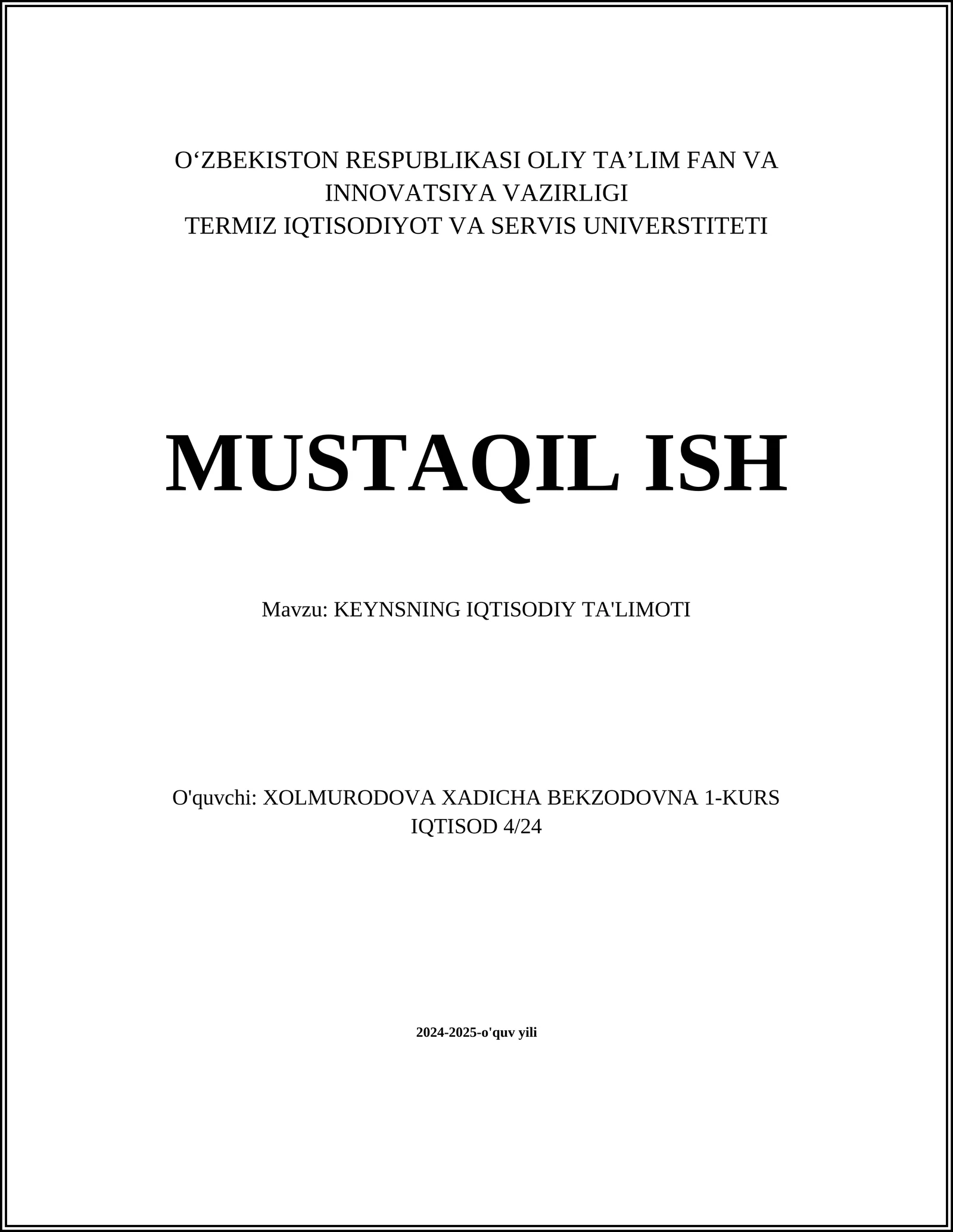 KEYNSNING IQTISODIY TA'LIMOTI