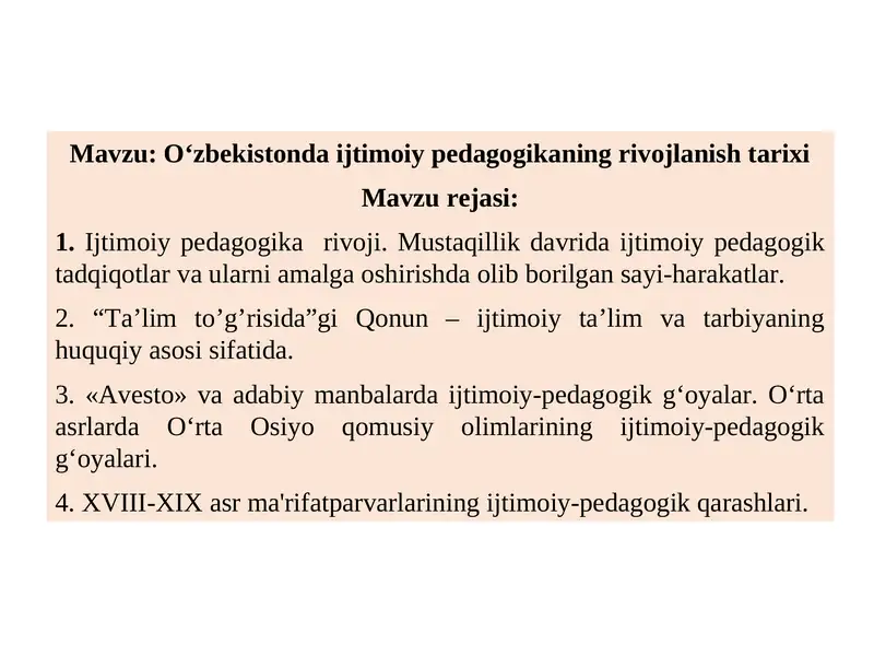 O‘zbekistonda ijtimoiy pedagogikaning rivojlanish tarixi