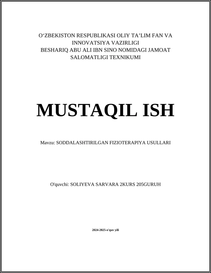 SODDALASHTIRILGAN FIZIOTERAPIYA USULLARI