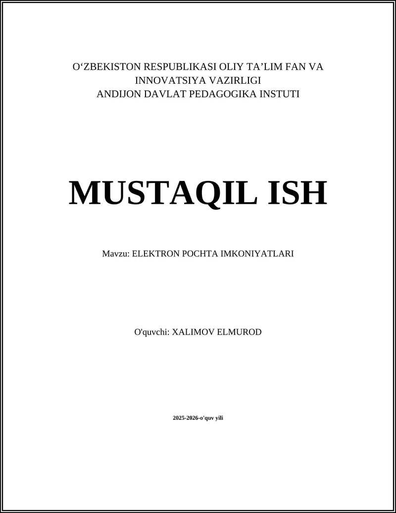 ELEKTRON POCHTA IMKONIYATLARI