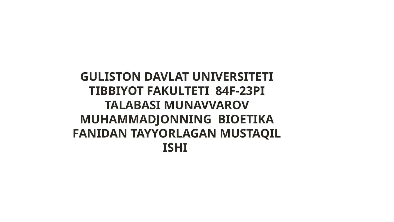 Bioetika fanidan o'quv qo'llanma