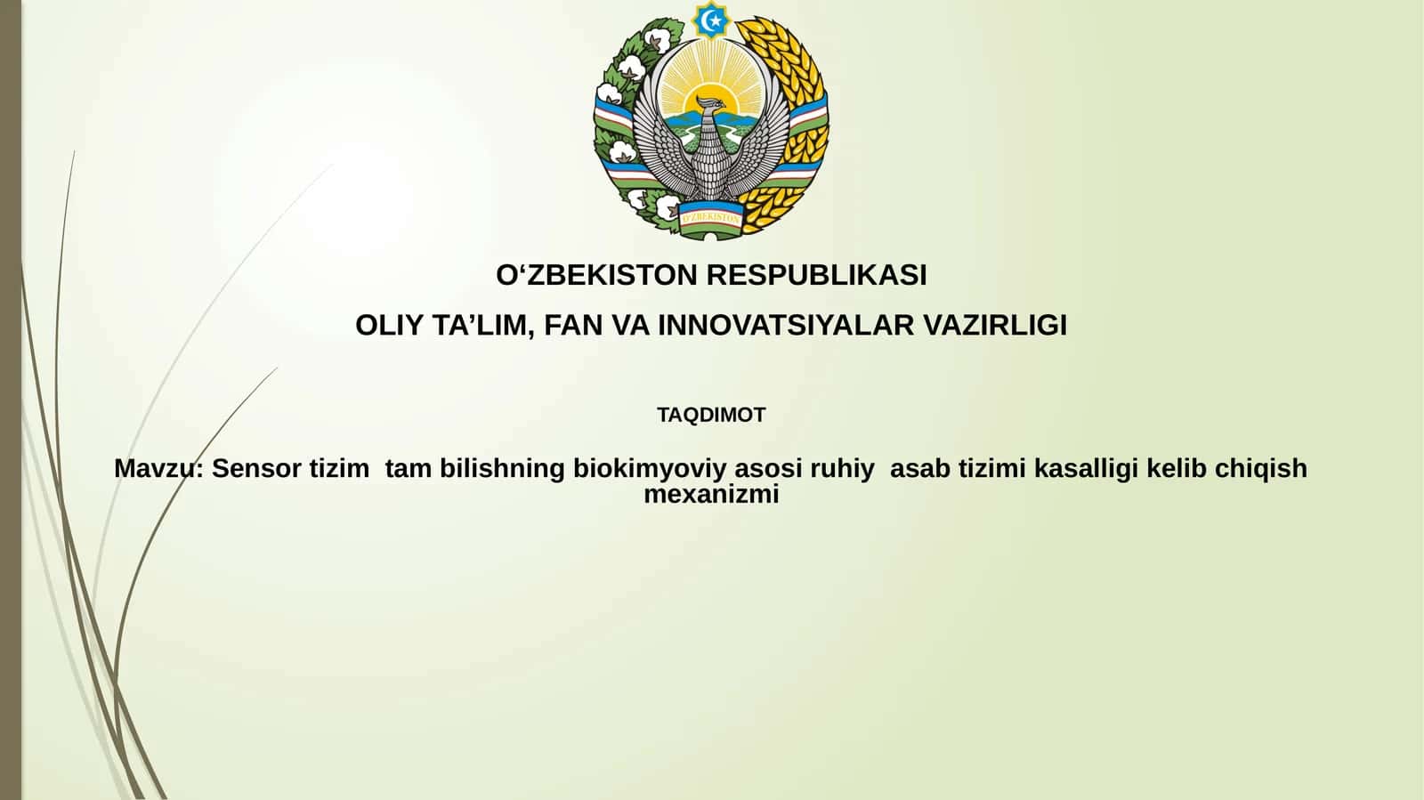 Sensortizimtambilishningbiokimyoviyasosiruhiyasabtizimikasalligikelibchiqishmexanizmi