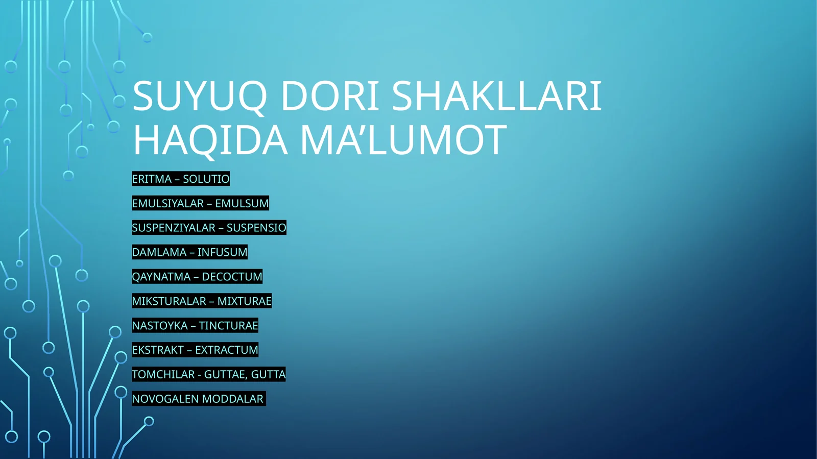 Suyuq dorishakllari haqida ma’lumot