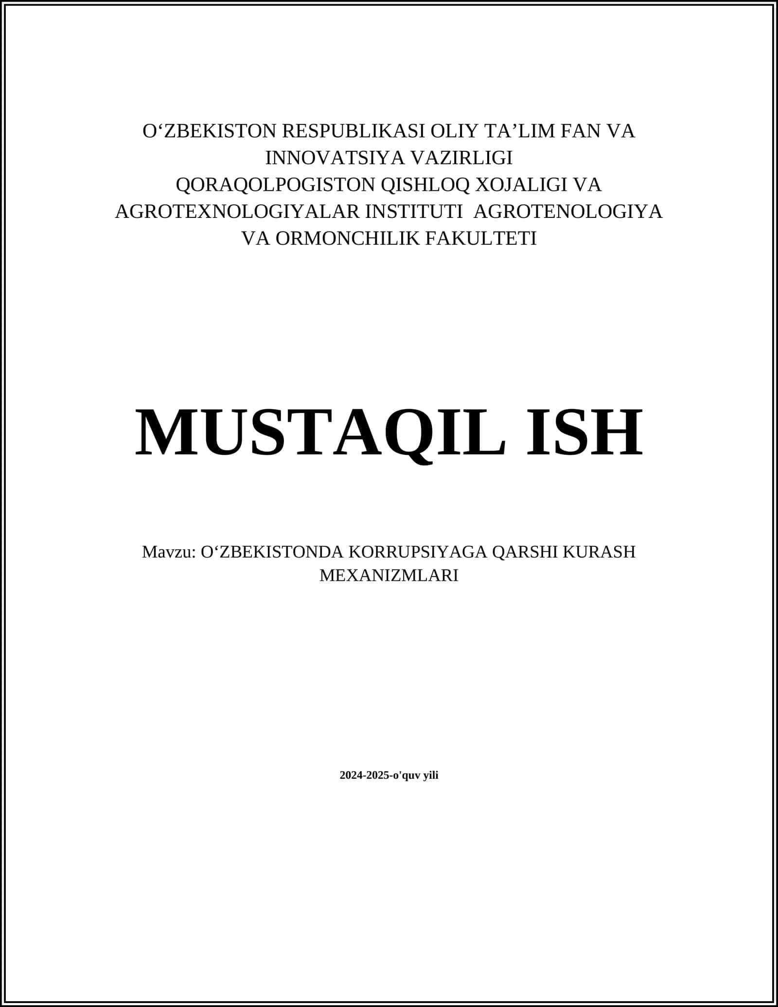 O‘ZBEKISTONDA KORRUPSIYAGA QARSHI KURASH MEXANIZMLARI