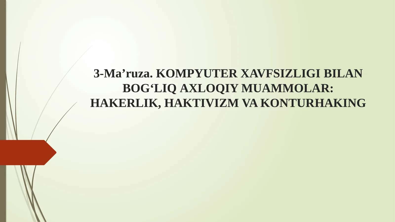 Kompyuter xavfsizligi bilan bog‘liq axloqiy muammolar: Hakerlik, haktivizm va konturhaking