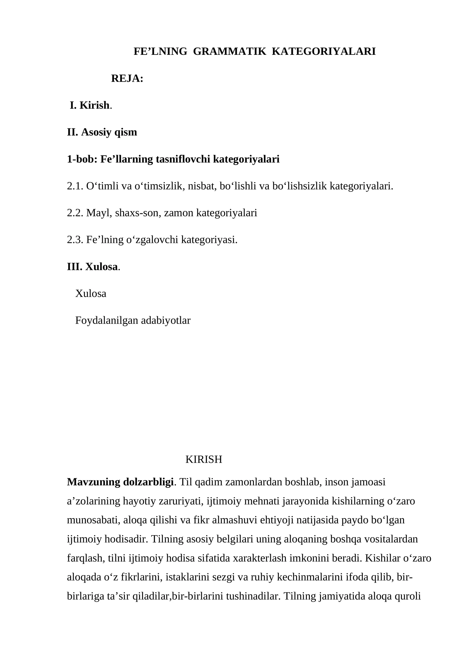 FE’LNING GRAMMATIK KATEGORIYALARI