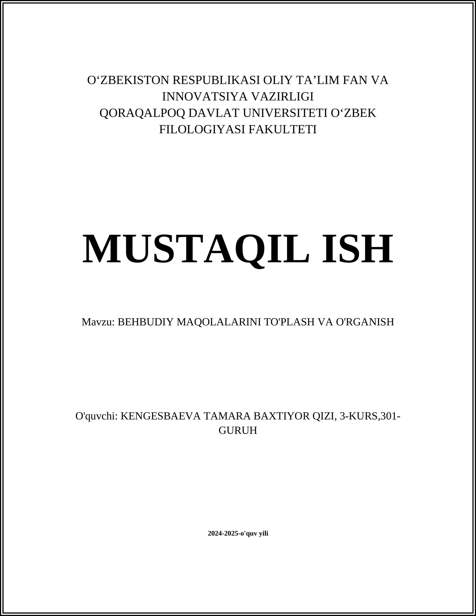 BEHBUDIY MAQOLALARINI TO'PLASH VA O'RGANISH