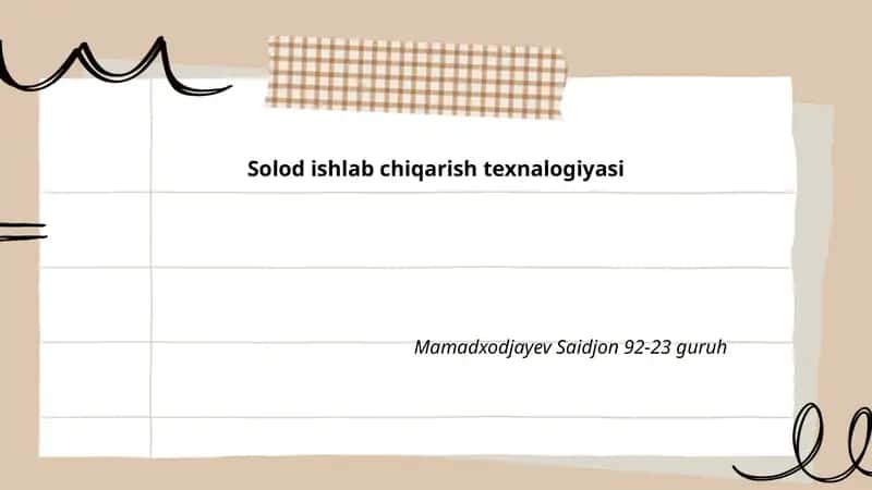 Solod ishlab chiqarish texnalogiyasi