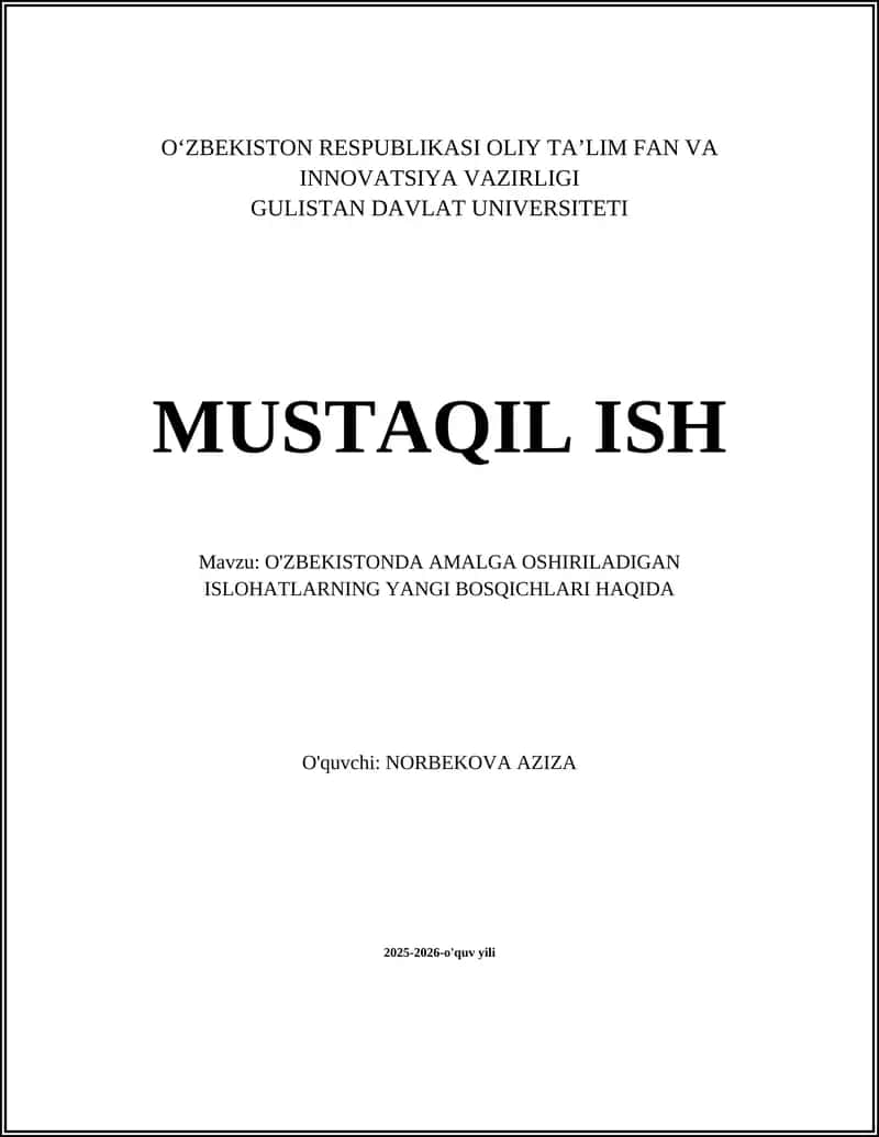 O‘ZBEKISTONDA AMALGA OSHIRILADIGAN ISLOHATLARNING YANGI BOSQICHLARI HAQIDA