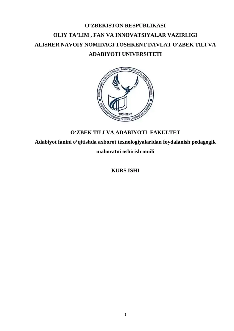 Adabiyot fanini oʻqitishda axborot texnologiyalaridan foydalanish