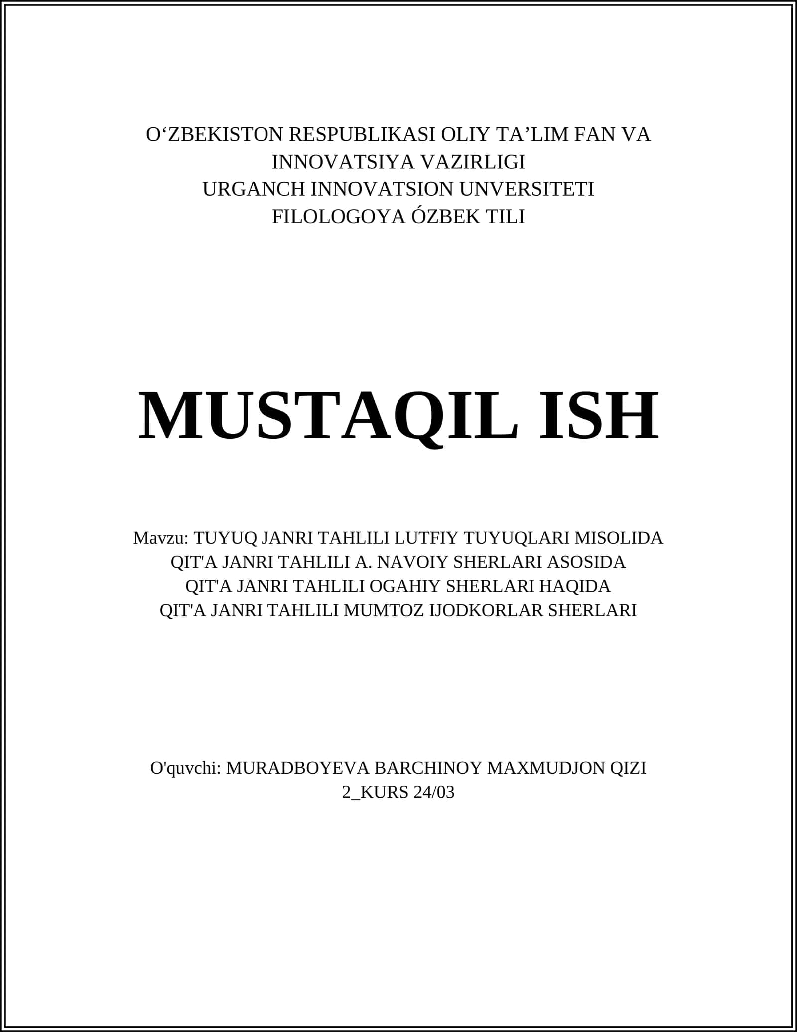 TUYUQ JANRI TAHLILI LUTFIY TUYUQLARI MISOLIDA