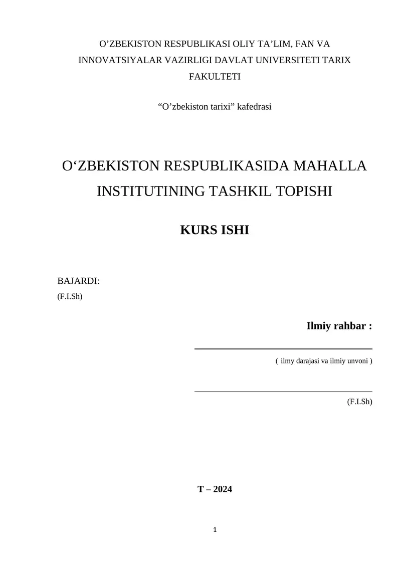 O’zbekiston Respublikasida mahalla institutining tashkil topishi