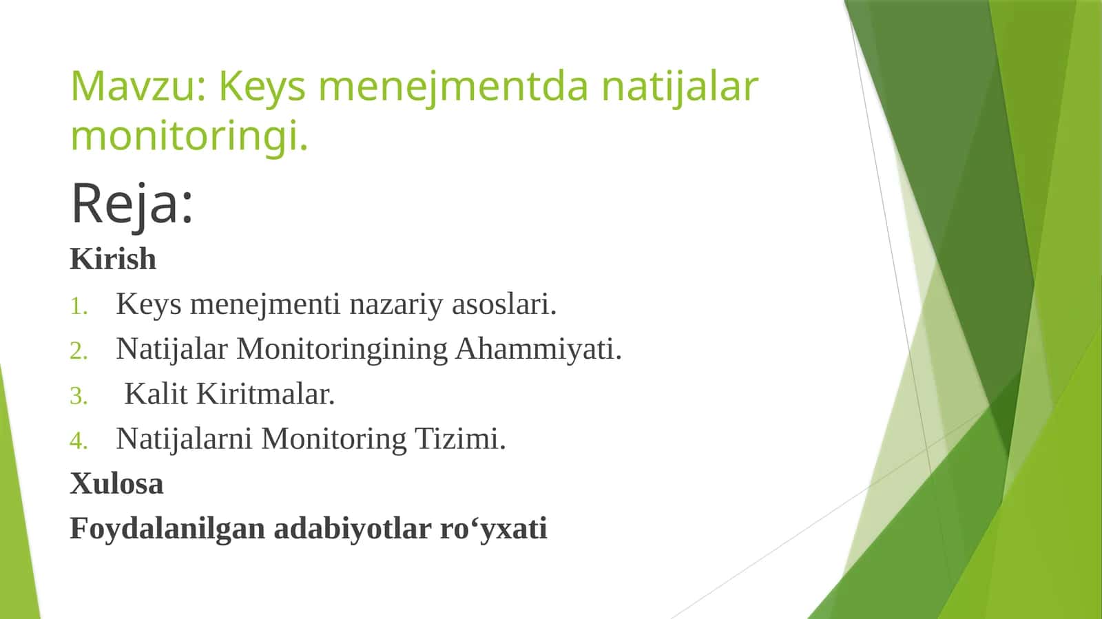 Keys menejmentda natijalar monitoringi