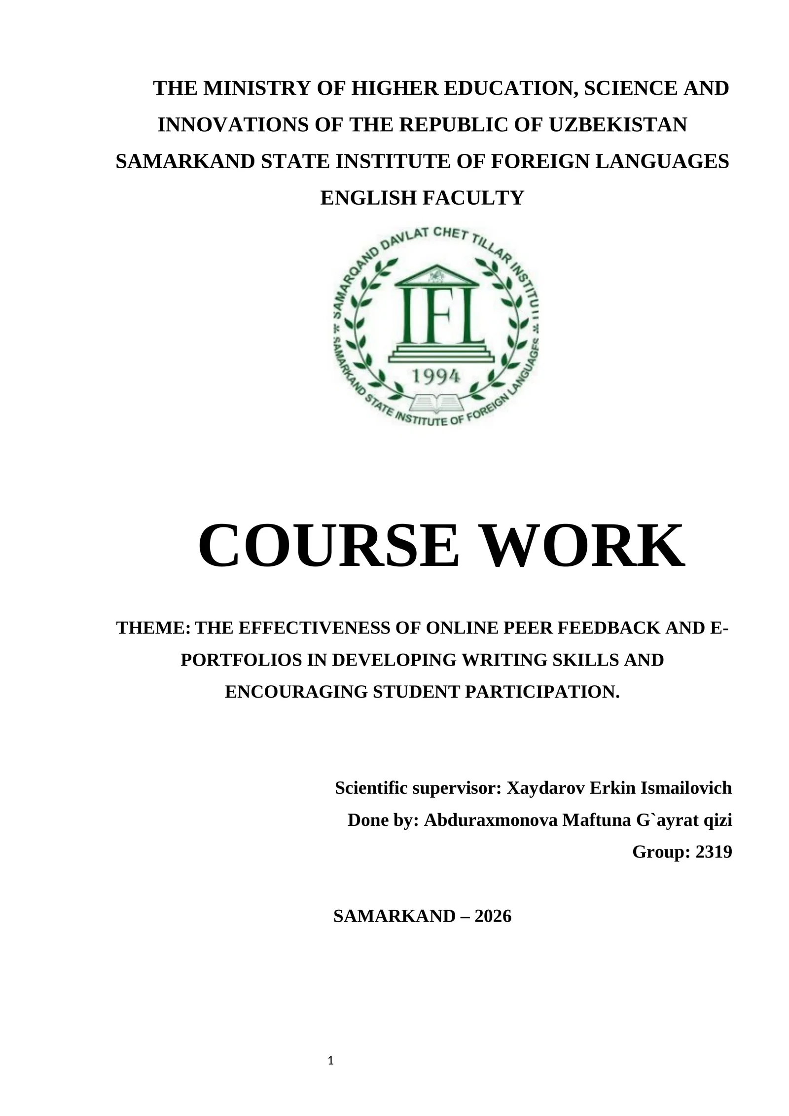Effectiveness of Online Peer Feedback and E-Portfolios