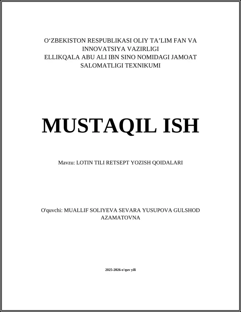 LOTIN TILI RETSEPT YOZISH QOIDALARI
