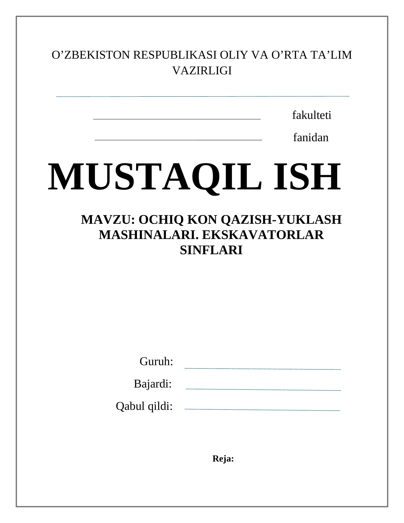 OCHIQ KON QAZISH-YUKLASH MASHINALARI. EKSKAVATORLAR SINFLARI