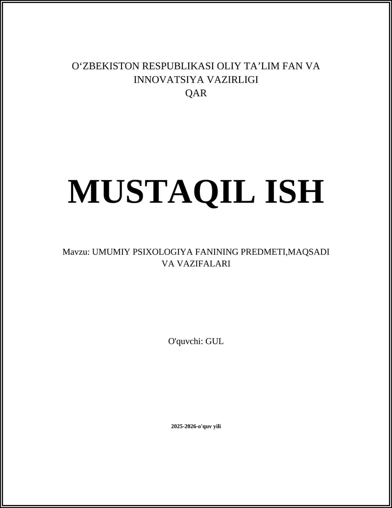 UMUMIY PSIXOLOGIYA FANI