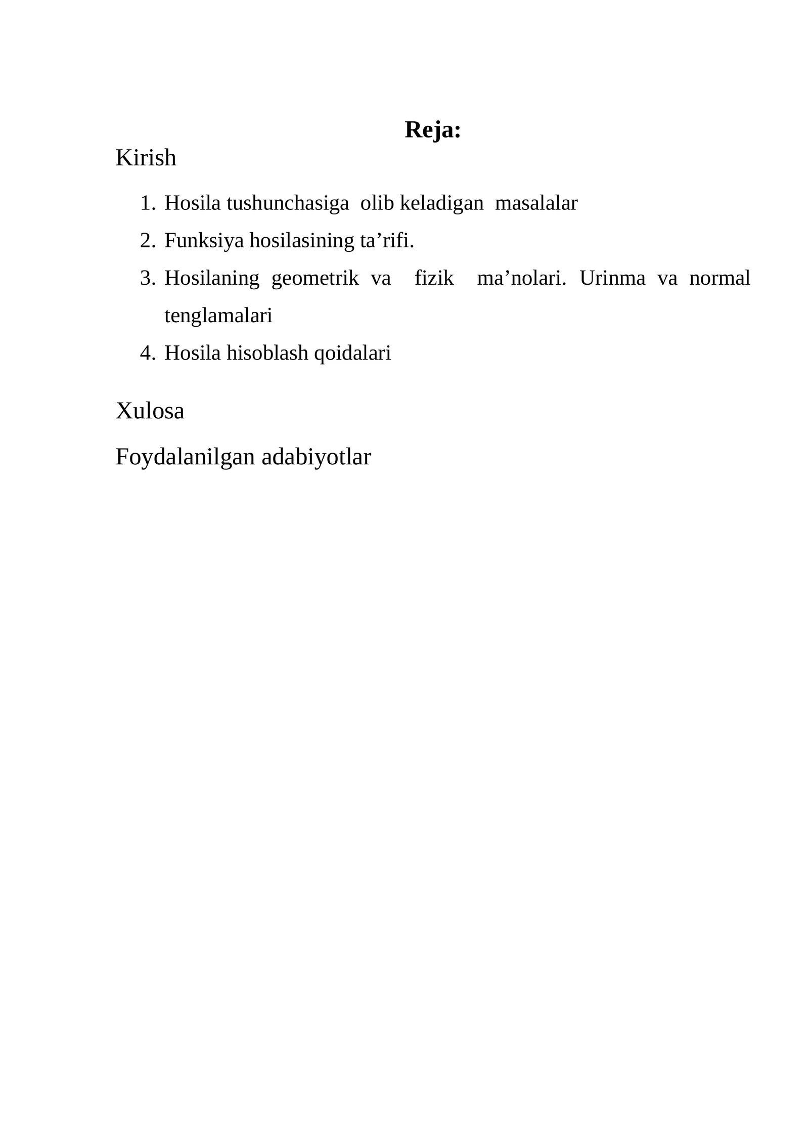 Hosila hisoblash qoidalari
