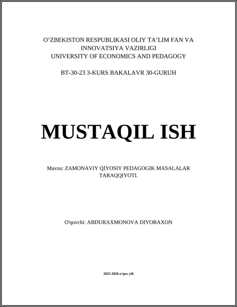 ZAMONAVIY QIYOSIY PEDAGOGIK MASALALAR TARAQQIYOTI