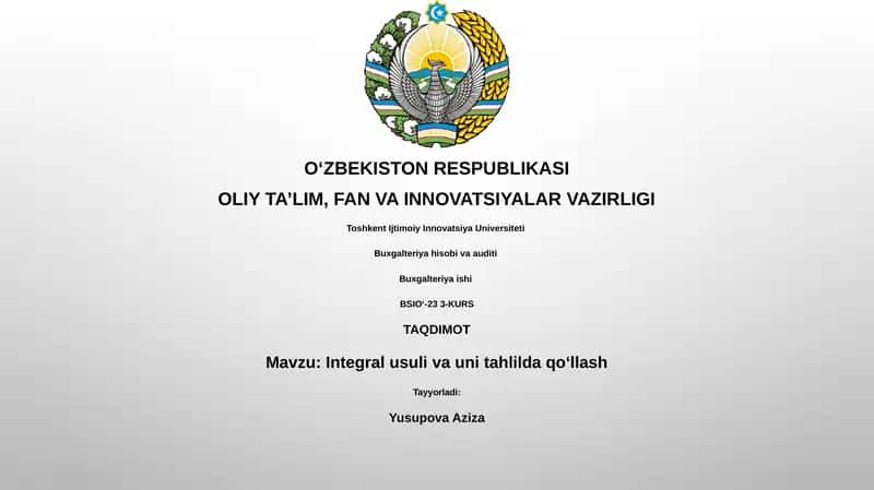 Integral usuli va uni tahlilda qoʻllash