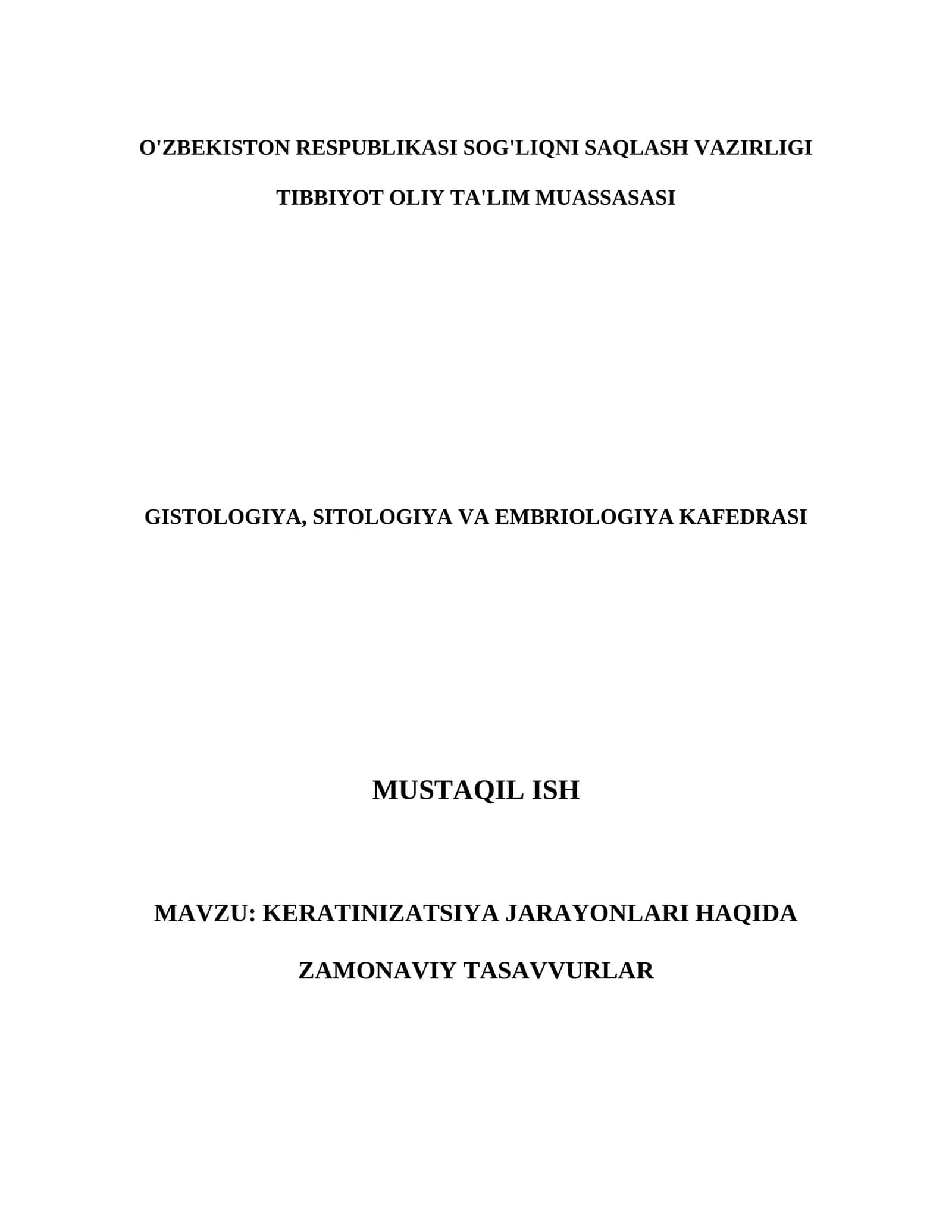 KERATINIZATSIYA JARAYONLARI HAQIDA ZAMONAVIY TASAVVURLAR