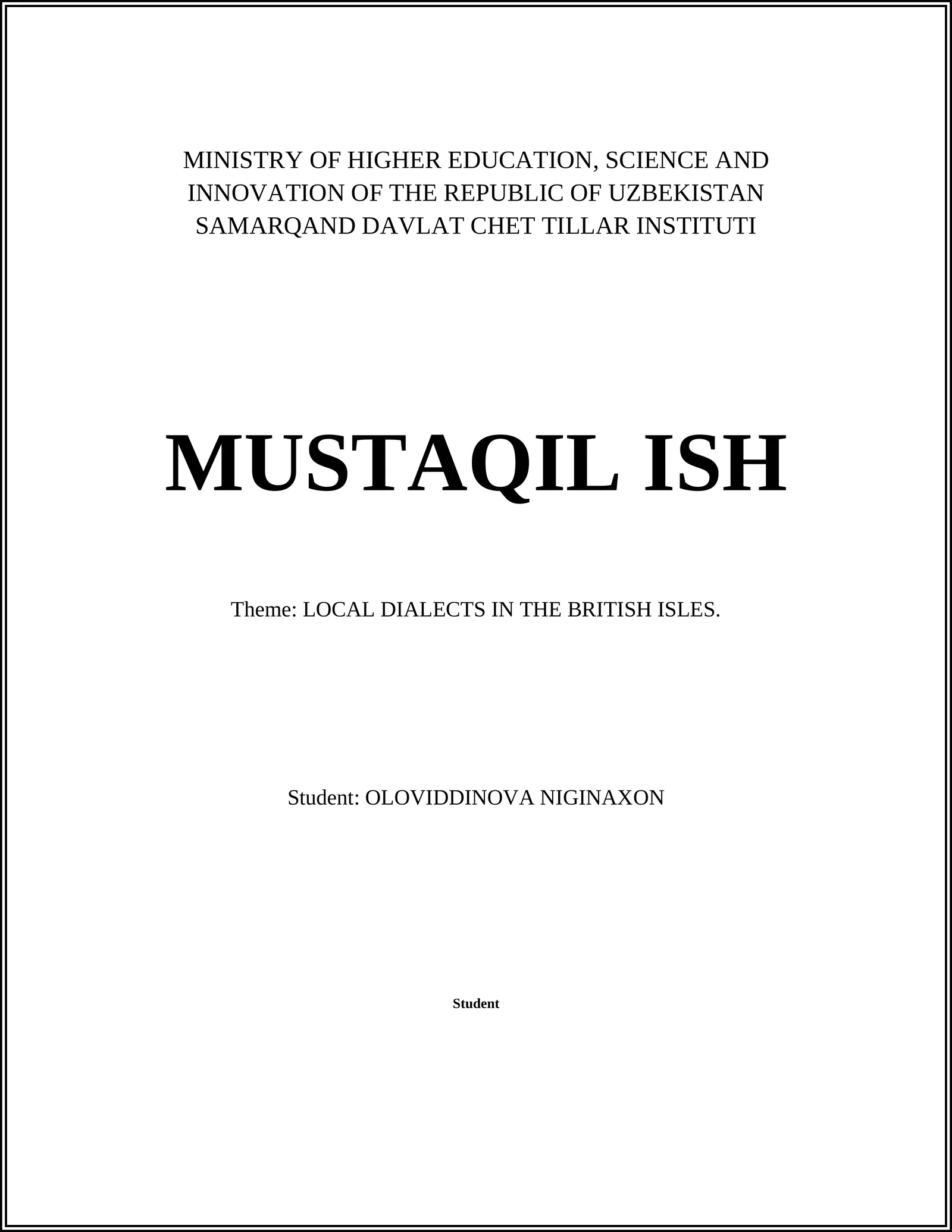 LOCAL DIALECTS IN THE BRITISH ISLES