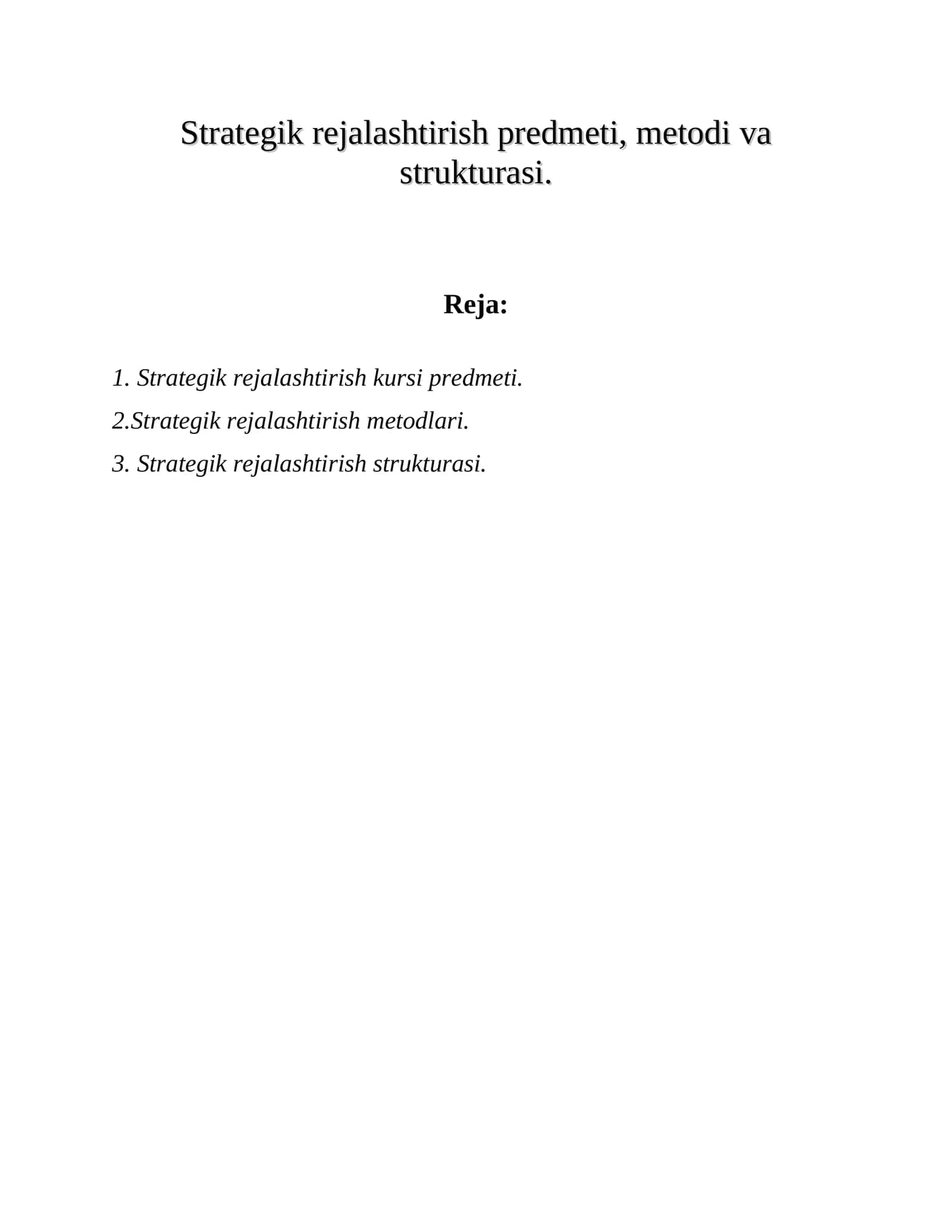 Strategik rejalashtirish kursi predmeti