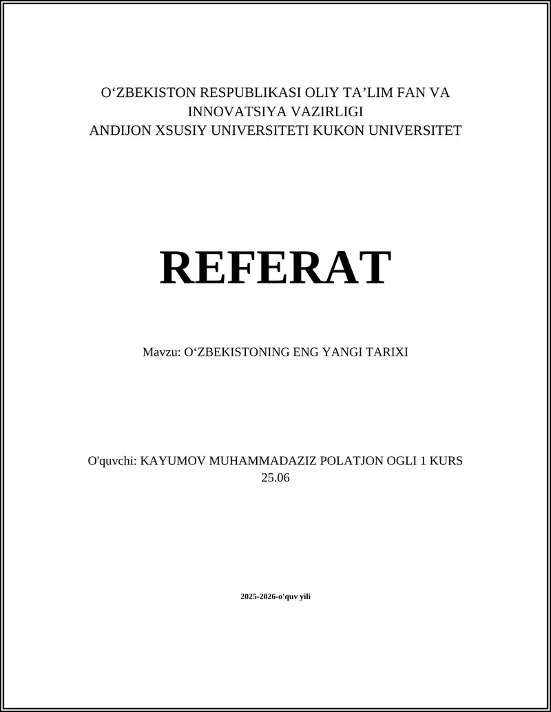 OʻZBEKISTONNING ENG YANGI TARIXI