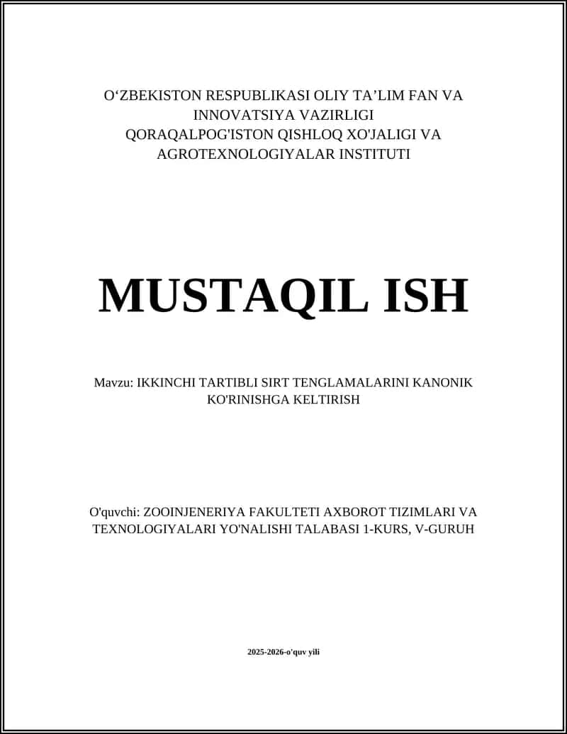 Ikkinchi tartibli sirt tenglamalari