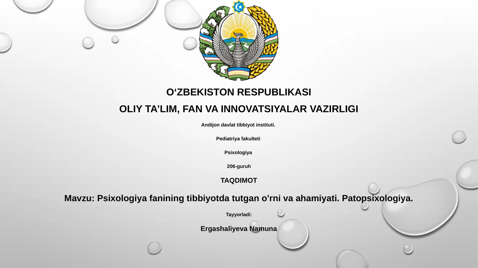Psixologiya fanining tibbiyotda tutgan o'rni va ahamiyati. Patopsixologiya