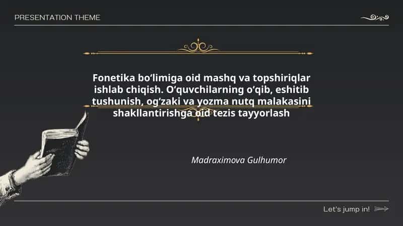 Fonetika boʻlimiga oid mashq va topshiriqlar ishlab chiqish