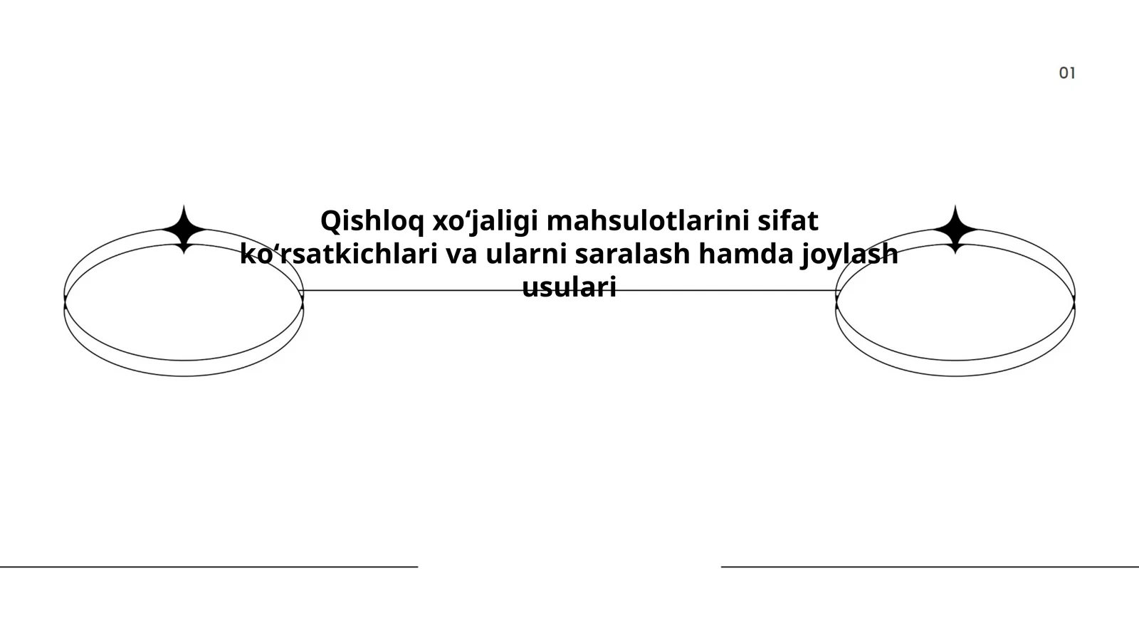 Qishloq xoʻjaligi mahsulotlarini sifat koʻrsatkichlari va ularni saralash hamda joylash usulari