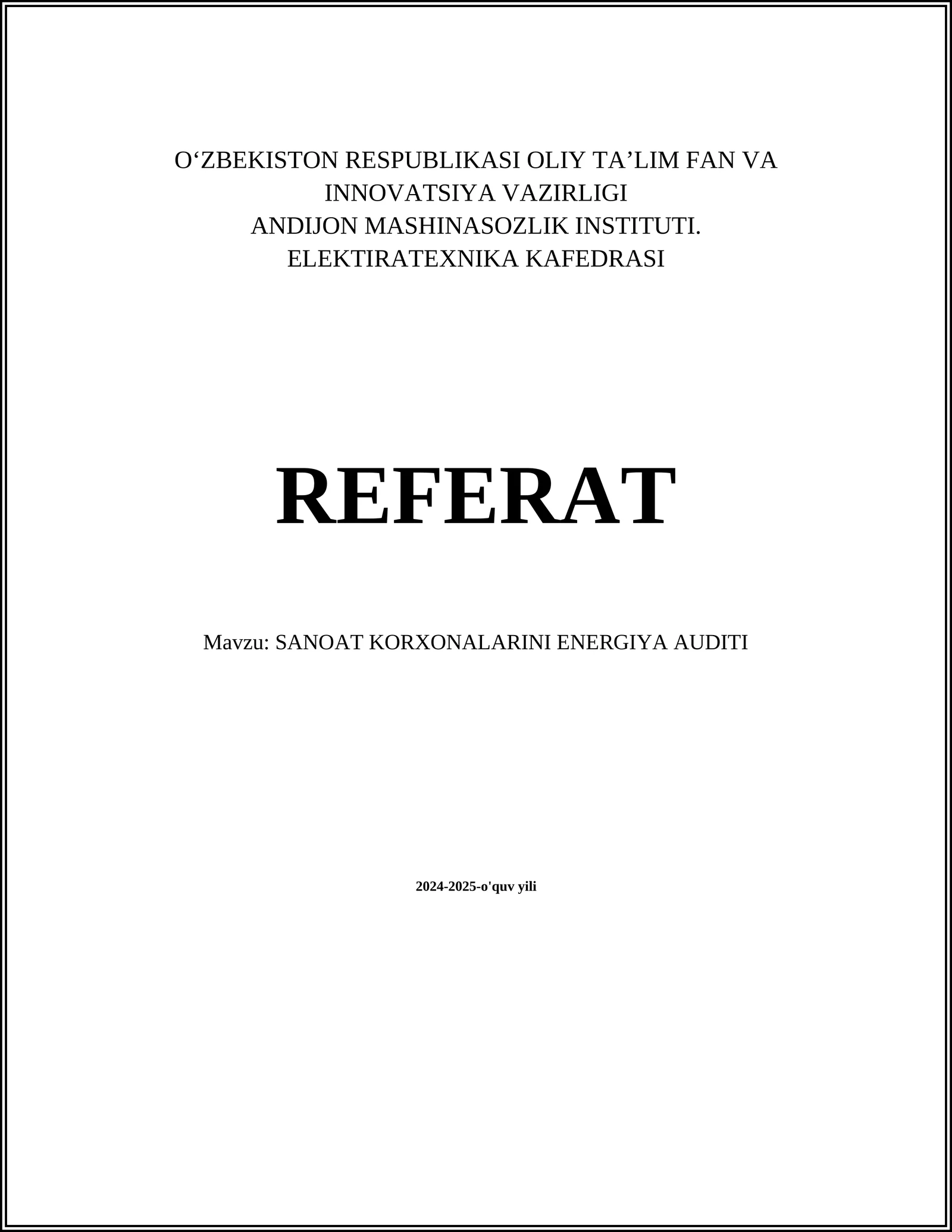 SANOAT KORXONALARINI ENERGIYA AUDITI
