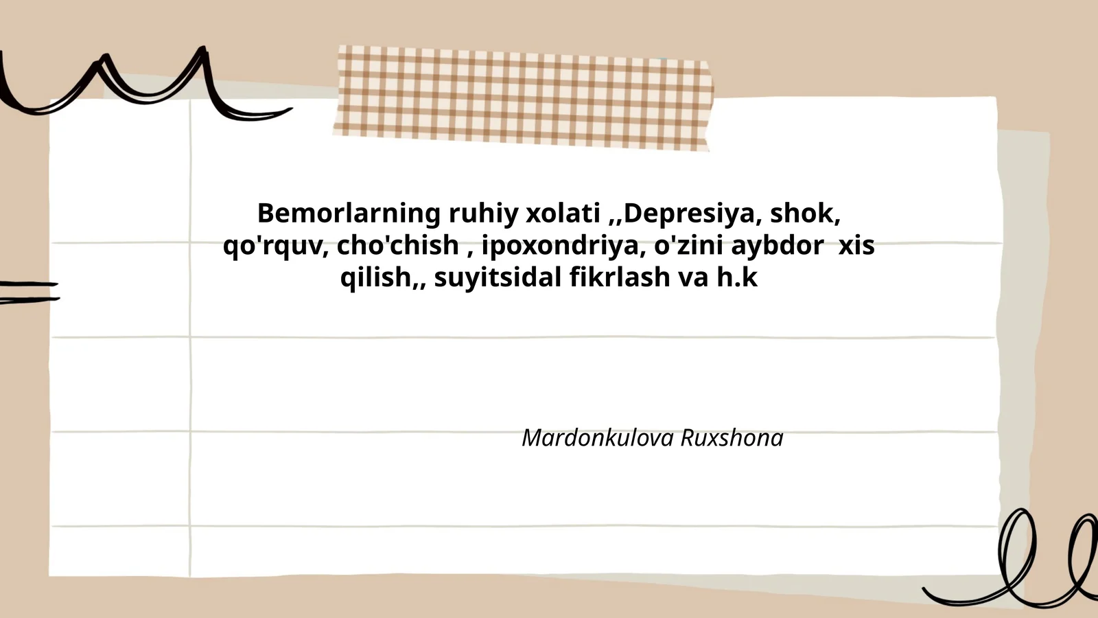 Bemorlarning ruhiy xolati