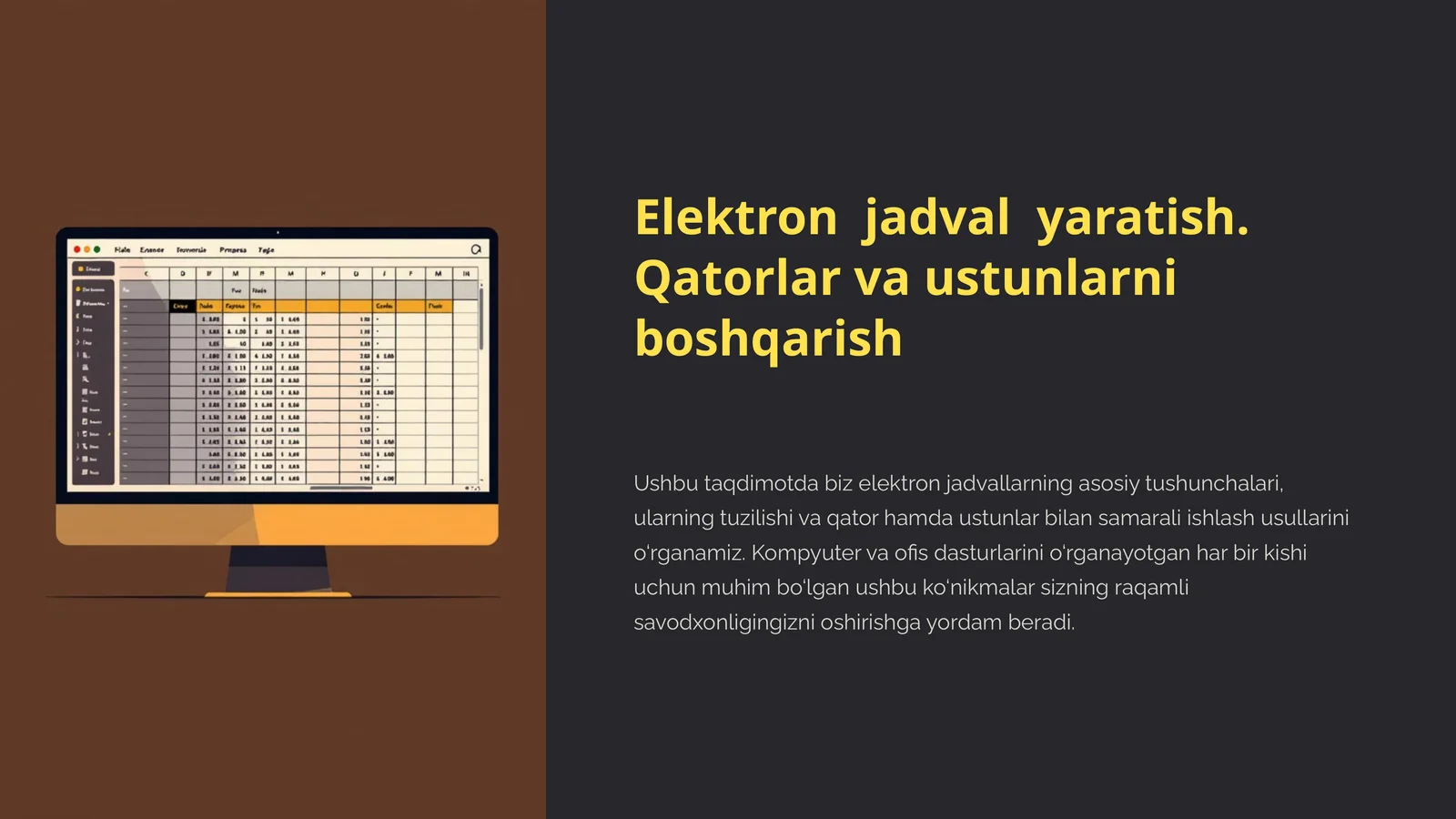 Elektron Jadval yaratish