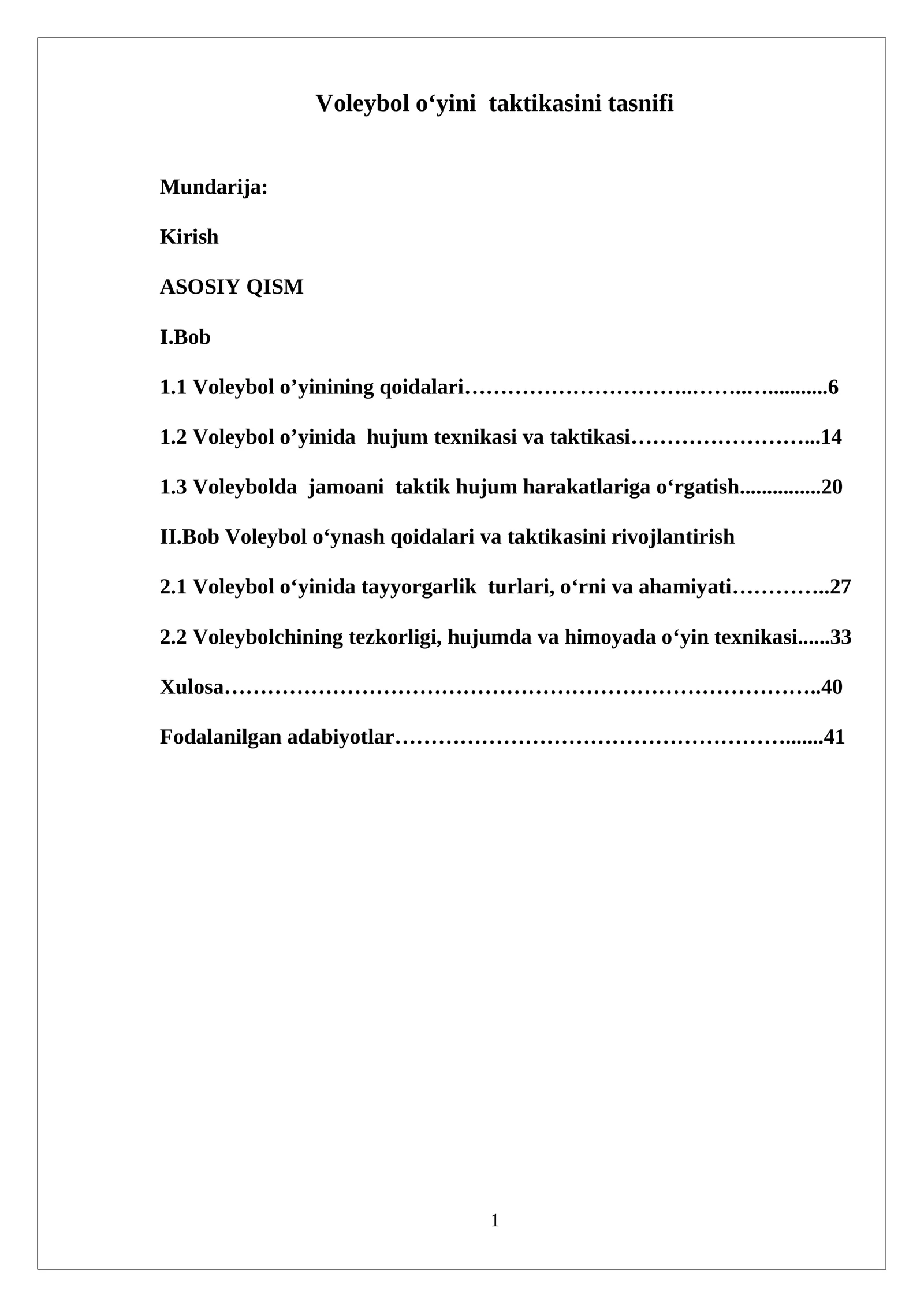 Voleybol o‘yini taktikasini tasnifi