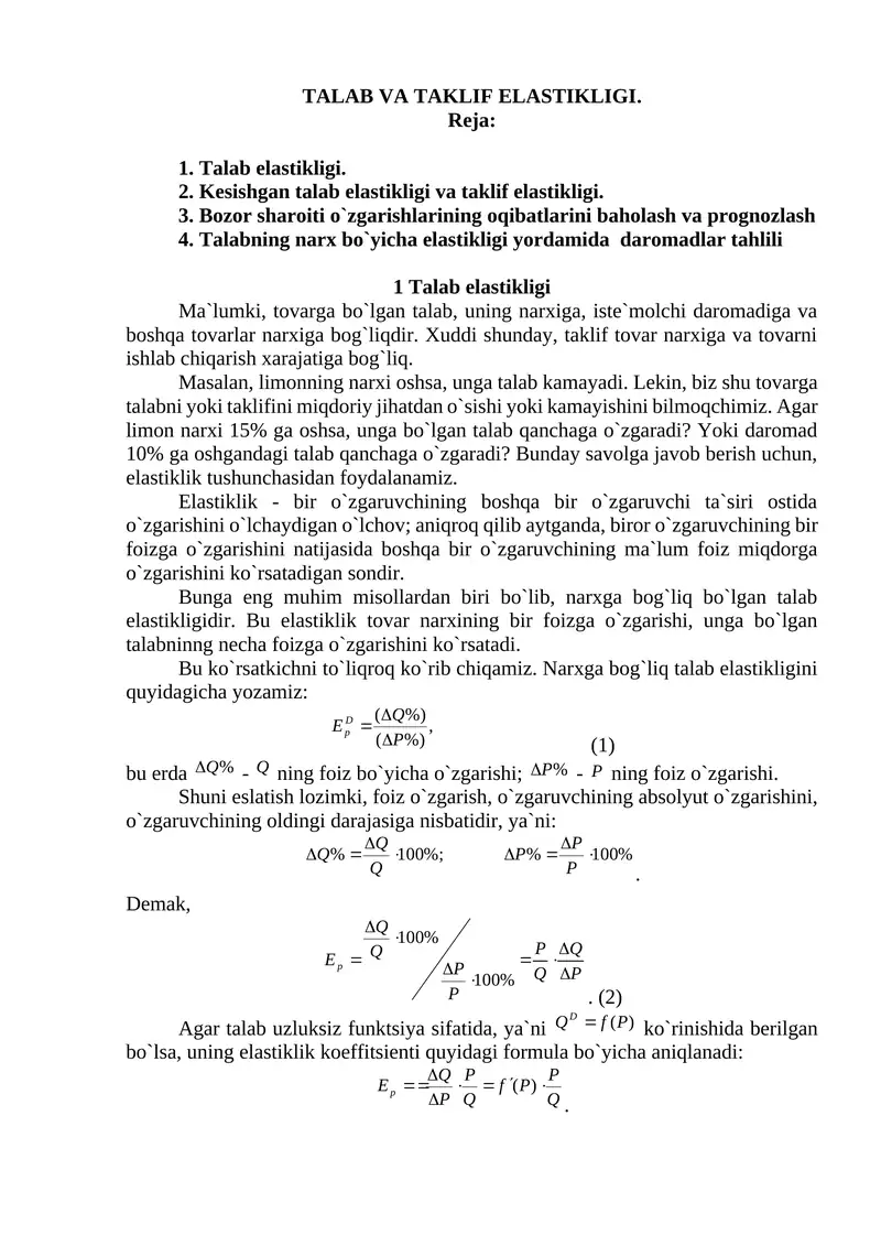 TALAB VA TAKLIF eLASTIKLIGI
