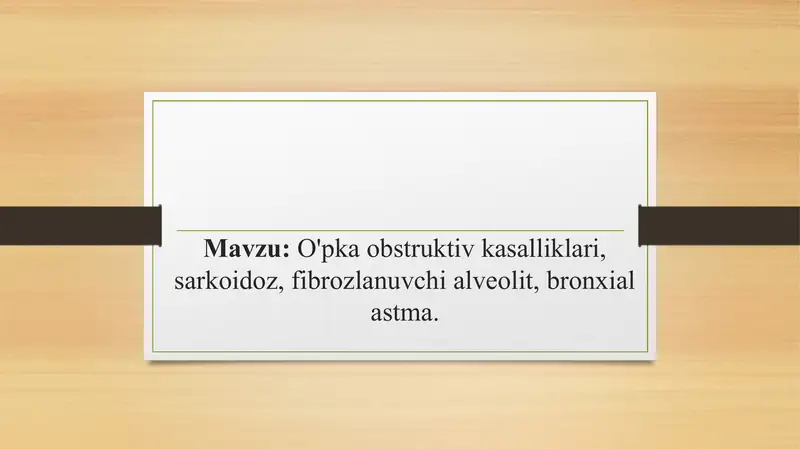 O'pka obstruktiv kasalliklari, sarkoidoz, fibrozlanuvchi alveolit, bronxial astma.
