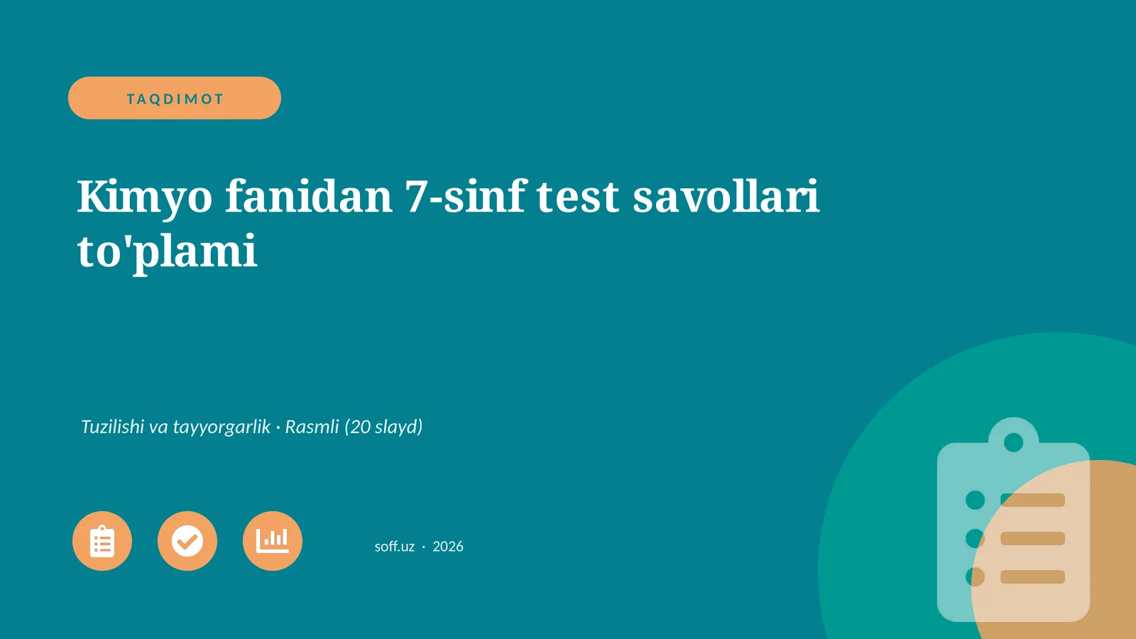 Kimyo fanidan 7-sinf test savollari to'plami